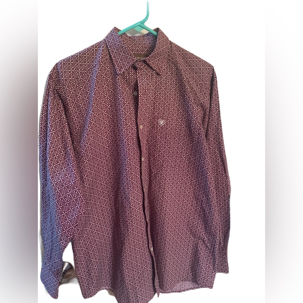 Ariat Men's Maroon Geometric Button Down Shirt. Abel Classic Fit.EC SZ MED